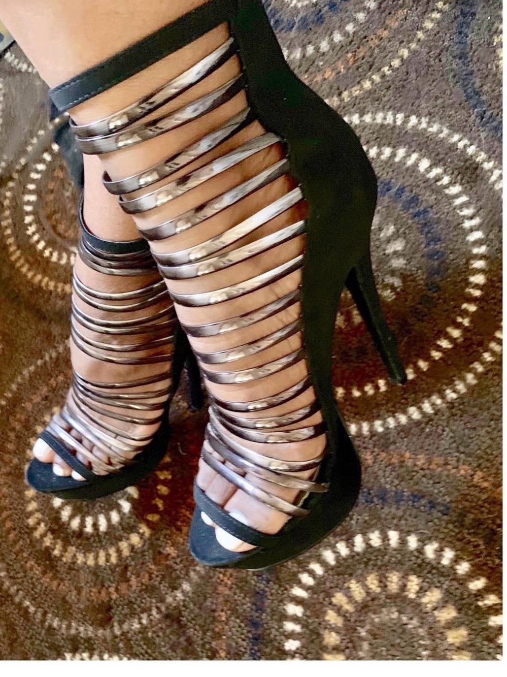 Women's Black Strappy High Heel Sandals